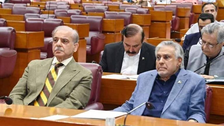 Prime Minister Shehbaz Sharif announcing expected reduction in petroleum prices during National Assembly session.