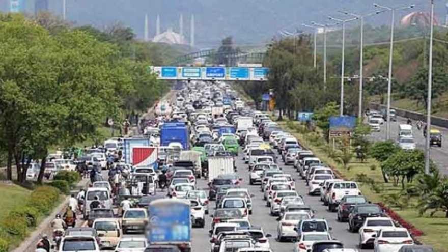 Traffic in Islamabad following approval of updated vehicle token tax rates.