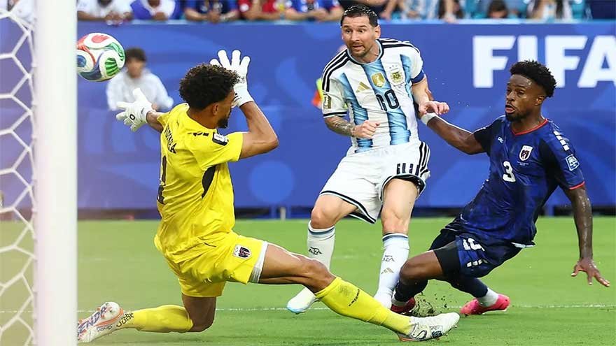 Lionel Messi celebrates during Argentina's extra-time victory over Cape Verde at the FIFA World Cup.