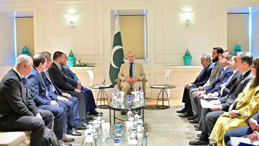 Prime Minister Shehbaz Sharif during meetings with Turkish business executives in Istanbul