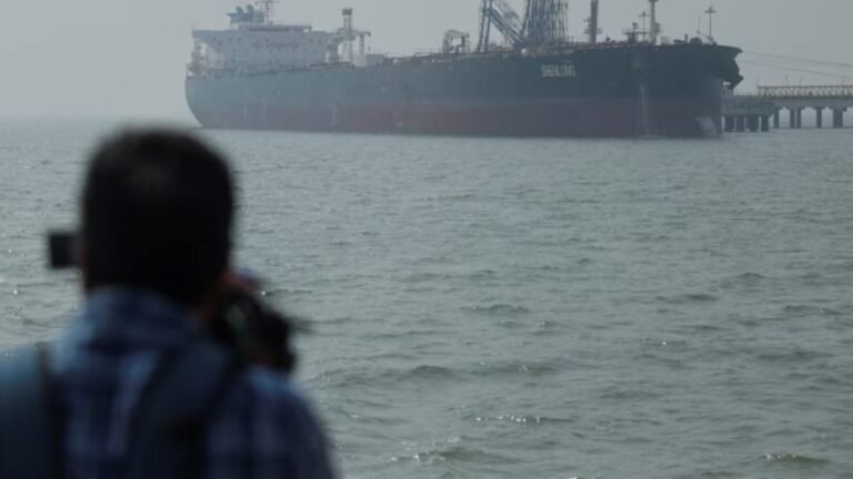 Commercial tanker navigating the Strait of Hormuz after attacks on vessels raised security concerns.