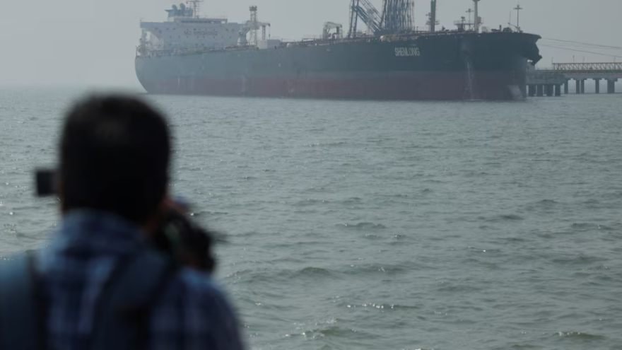 Commercial tanker navigating the Strait of Hormuz after attacks on vessels raised security concerns.