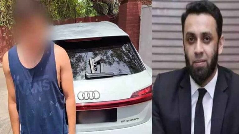 Lahore Police officials investigate a gunfire incident involving a vehicle near Federal Information Minister Attaullah Tarar.