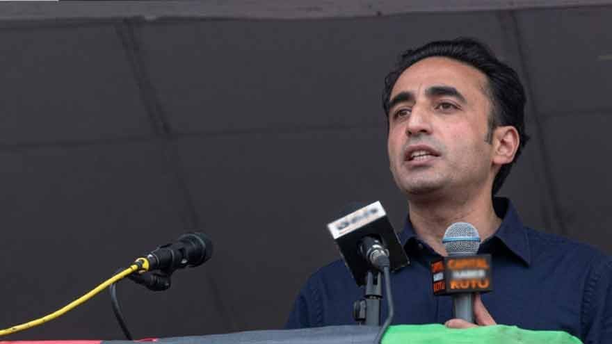 PPP Chairman Bilawal Bhutto Zardari speaking to supporters during an election rally in Kotli, Azad Jammu and Kashmir.