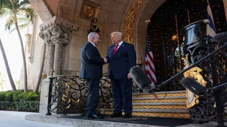 US President Donald Trump announcing Israeli Prime Minister Benjamin Netanyahu's upcoming Washington visit.