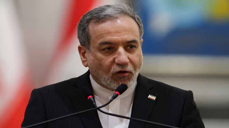 Iranian Foreign Minister Abbas Araqchi speaking during a meeting on regional security and diplomacy.