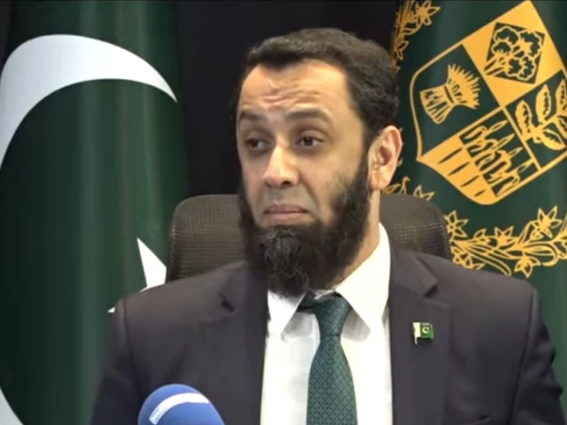 Federal Information Minister Attaullah Tarar speaks during a press conference about an alleged India-linked digital propaganda network in Pakistan.