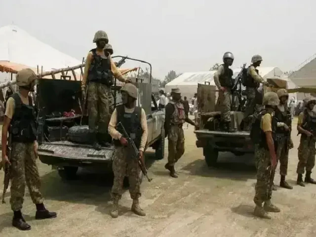 Security personnel during an intelligence-based operation that foiled a suicide attack in Wana, South Waziristan.