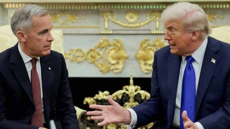 Donald Trump and Canadian Prime Minister Mark Carney during US-Canada trade negotiations.