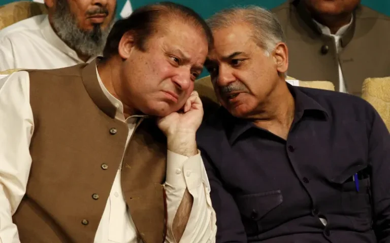 Prime Minister Shehbaz Sharif meeting PML-N President Nawaz Sharif at Jati Umra in Lahore.