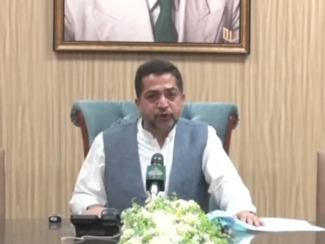 Balochistan Home Minister Mir Ziaullah Langau addresses a press conference in Quetta