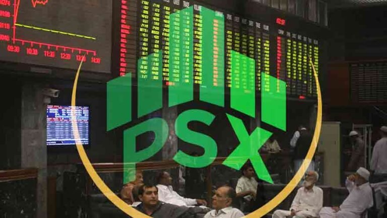 PSX Market trading activity as the KSE-100 Index rises to 166,556.86 points during Monday’s session.