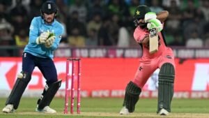 Shadab Khan’s century seals thrilling one-wicket win over England