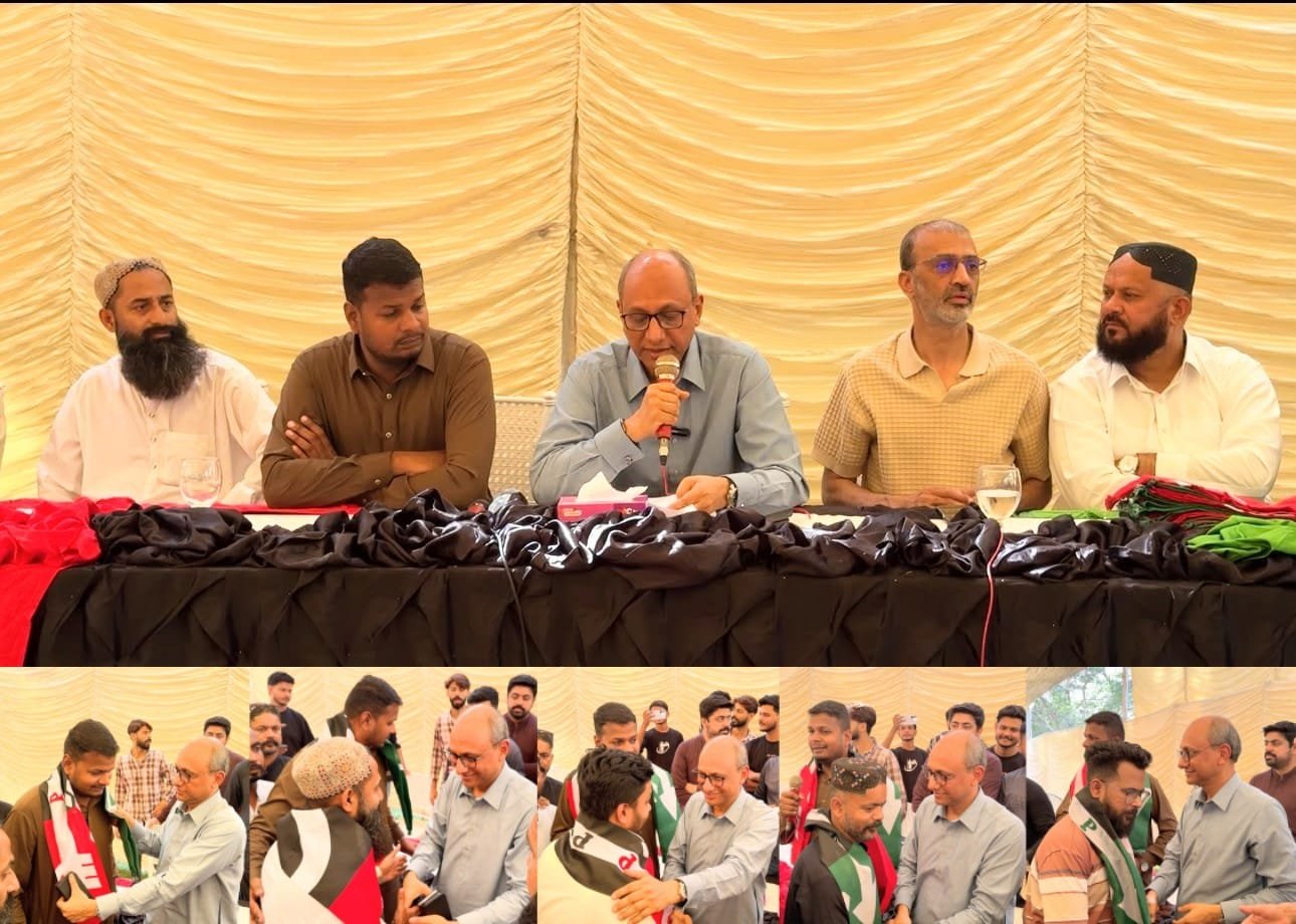 Sindh Labour Minister Saeed Ghani addresses a Karachi political gathering where PML-F office-bearers and workers announce their decision to join the PPP.